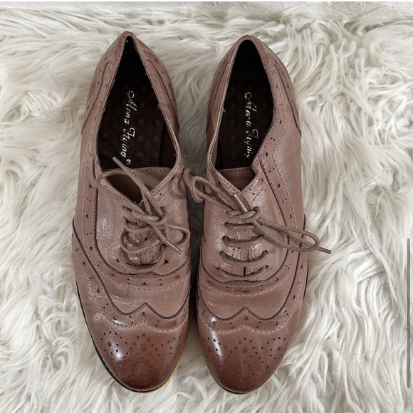 MONA FLYING Brown Flat Leather Oxford Shoes Lace-up Wingtip Vintage Shoes - Picture 5 of 16